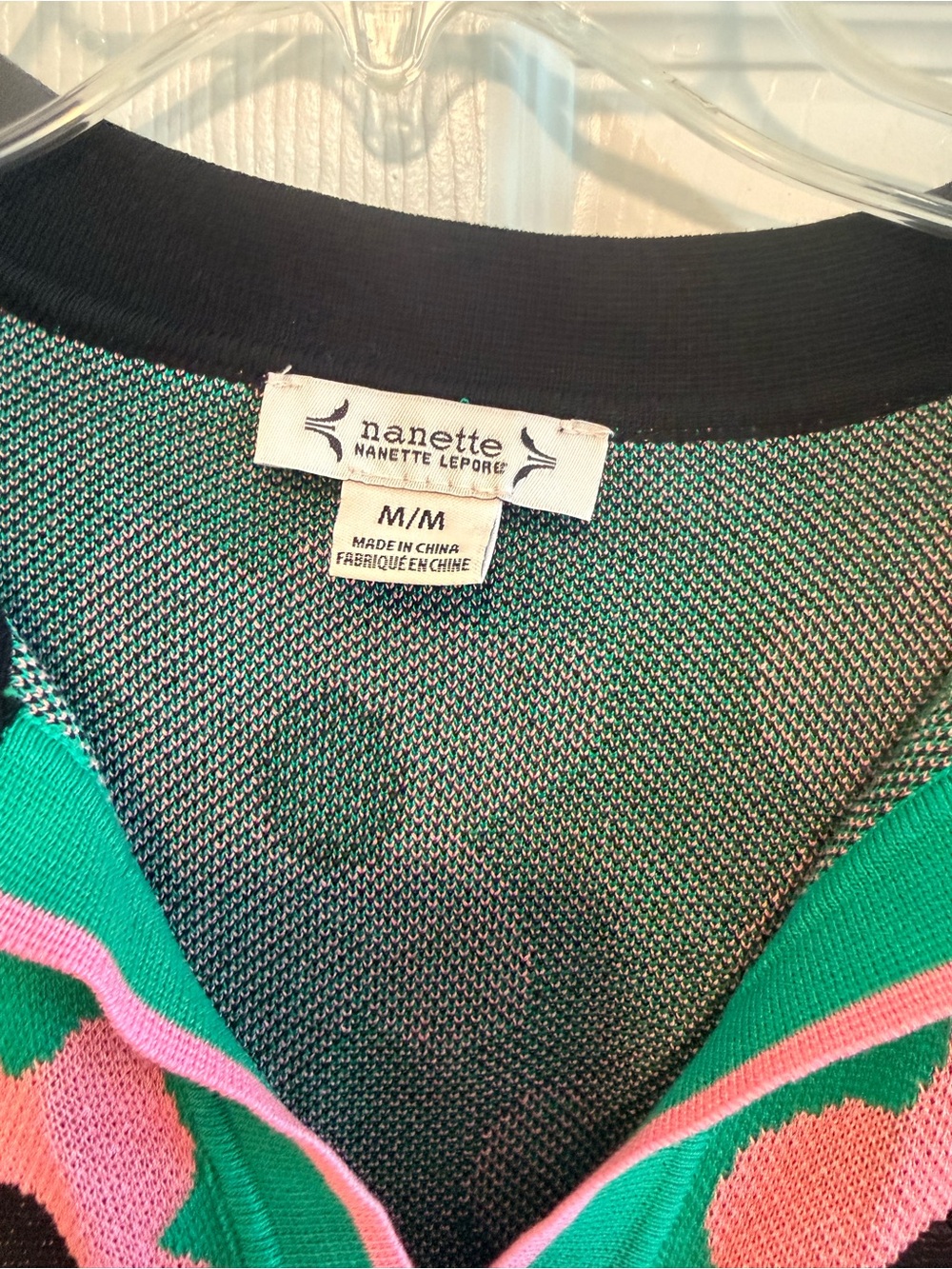 Nanette Lepore Pink Floral Polo on Green Knit - Picture 2 of 5